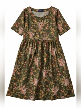 Princess Highway Koala Print Linen Blend Dress AU 16 US 12 Cottagecore Boho Pock